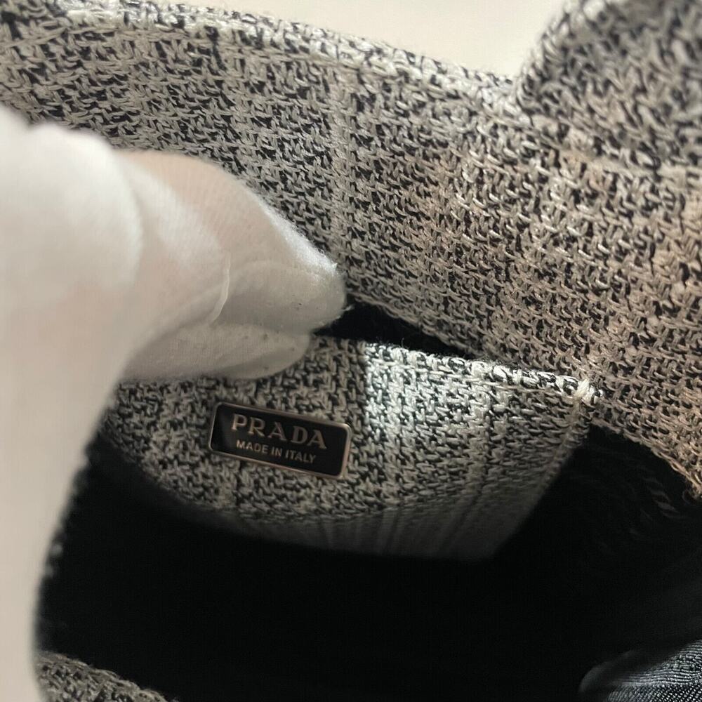 Prada Ricamo Jacquard Logo Embroidered Black Talco Leather Tote Shoulder Bag - Picture 7 of 16